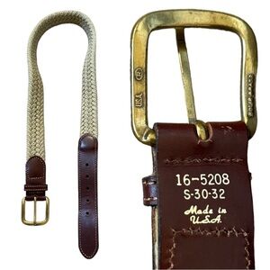 Vintage Boys Solid Brass Woven Braided Leather Belt Size Small 30-32 made in USA